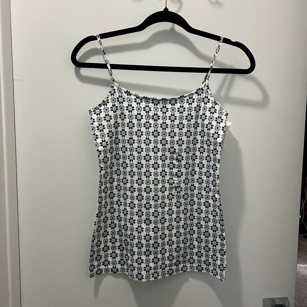 Floral Spaghetti Strap Top - Black, Blue and White